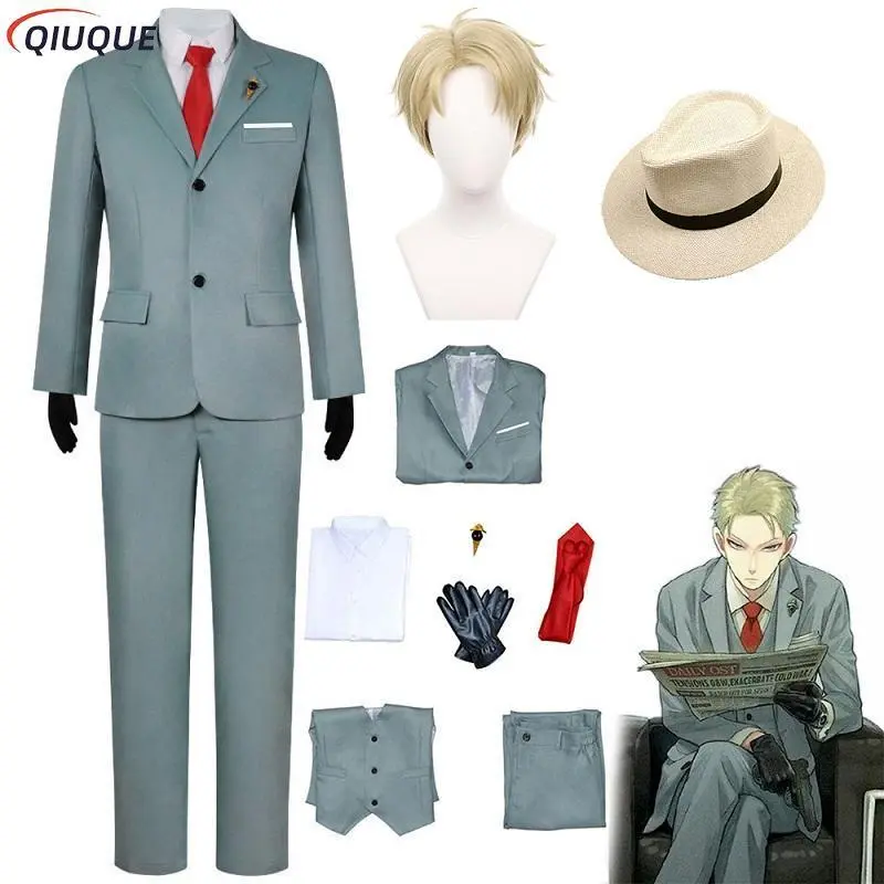 Anime Spy Cosplay Loid Forger Costume Men Suit Short Blond Wig Twilight Outfit Shirt Tie Halloween Clothes