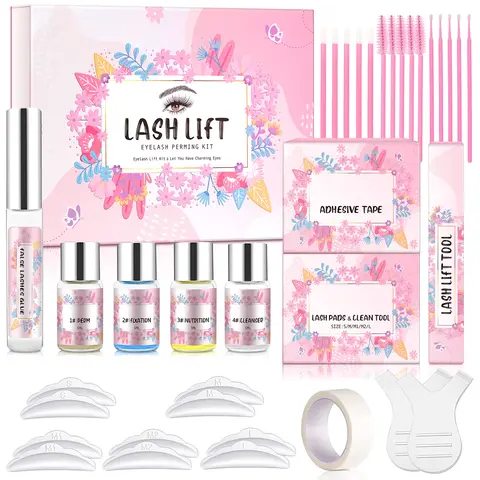 ALIVER Botanical Keratin Bond Seal Eyelash Lifting Complete Kit - Professional Vegan Cruelty-Free Adults' Makeup Tool, DIY Curly Lash Perm, Serum + Bottle + Tools Included, Safe Formula, Long-Lasting Cat Eye Effect, Keratin False Eyelash Set