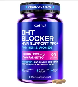 Dual Action DHT Blocker for Women and Men - Hair Growth Supplement with Saw Palmetto, Pumpkin Seed Oil, Biotin 5000 mcg and Zinc - Hair and Scalp Support Herbal Complex - High Potency Formula - 90 Capsules