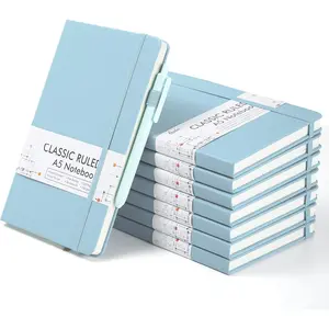 8 Pack Notebooks Journals Bulk, Hardcover Notebook Classic Ruled Lined Journals with Pen Holder for Women Girls School Business Supplies, with 8 Black Pens, 120 GSM, 5.1"x8.3", A5, Light Blue