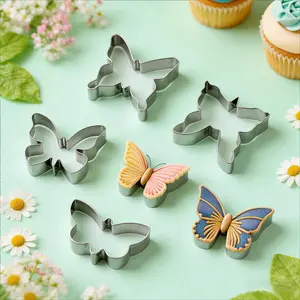 5pcs Butterfly Cookie Cutters Set, Bakeware, Stainless Steel Baking Molds for Biscuits, Sandwiches, Fruits & Vegetables, For Breakfast & Snacks, Bakery Lovers, Christmas Party, Wedding Desserts, Kitchen Gadgets, Accessories, Utensils