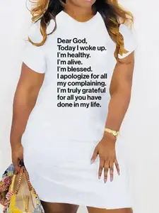 Women's Casual Summer T-Shirt Dress, Short-Sleeve Loose-Fit Dress - Women's Christian-Themed Printed T-Shirt, Jesus-Themed Religious T-Shirt