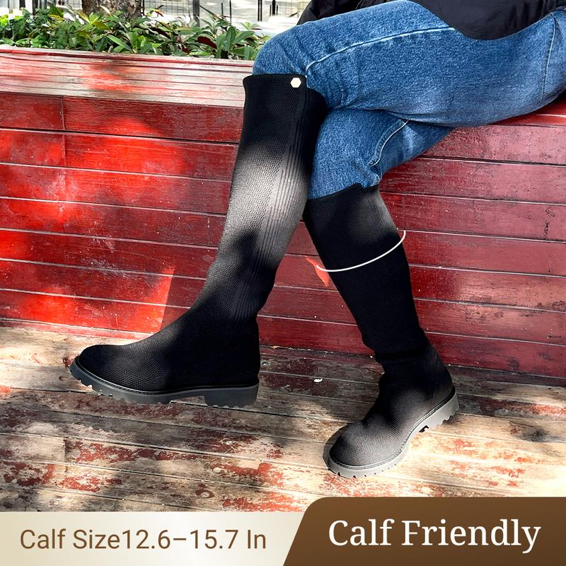 VIVAIA Women Round-Toe Stretchy Wool Knee-High Boots, Wide Calf Friendly, Fashionable and Stylish Boots, Water Repellent Travel Boots, Winter Boots, Knee High Fash high top boot riding Boots (Filipa)
