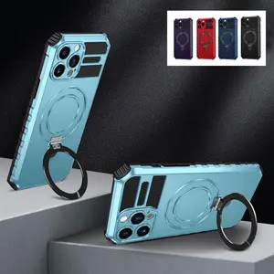 Magnetic Phone Case with Ring, 360 Degree Rotatable Phone Protective Cover, Phone Accessories Compatible with iPhone 15 14 13 12 Pro Max, Casing, Phone Protector