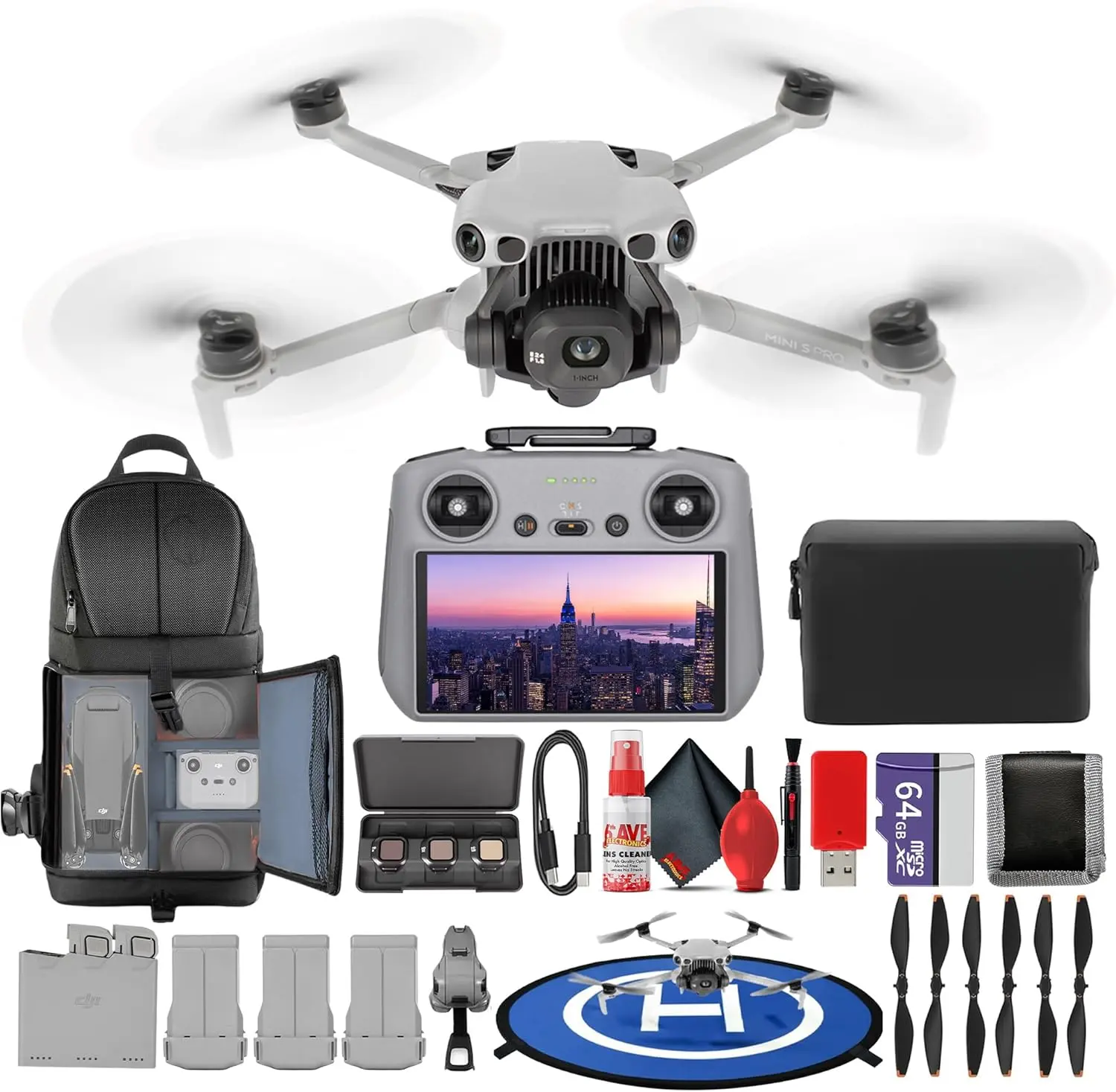 SDH Mini 5 Pro Drone RC2 Fly More Combo Lightweight Camera Aerial UAV Beginner Bundle | Extended Flight Smart Tracking Portable Photography Kit with 64GB Card + Landing Pad + More
