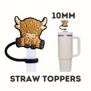 Straw Topper, Straw cover, Highland Cow Straw Topper, 10mm Straw Topper, Beige