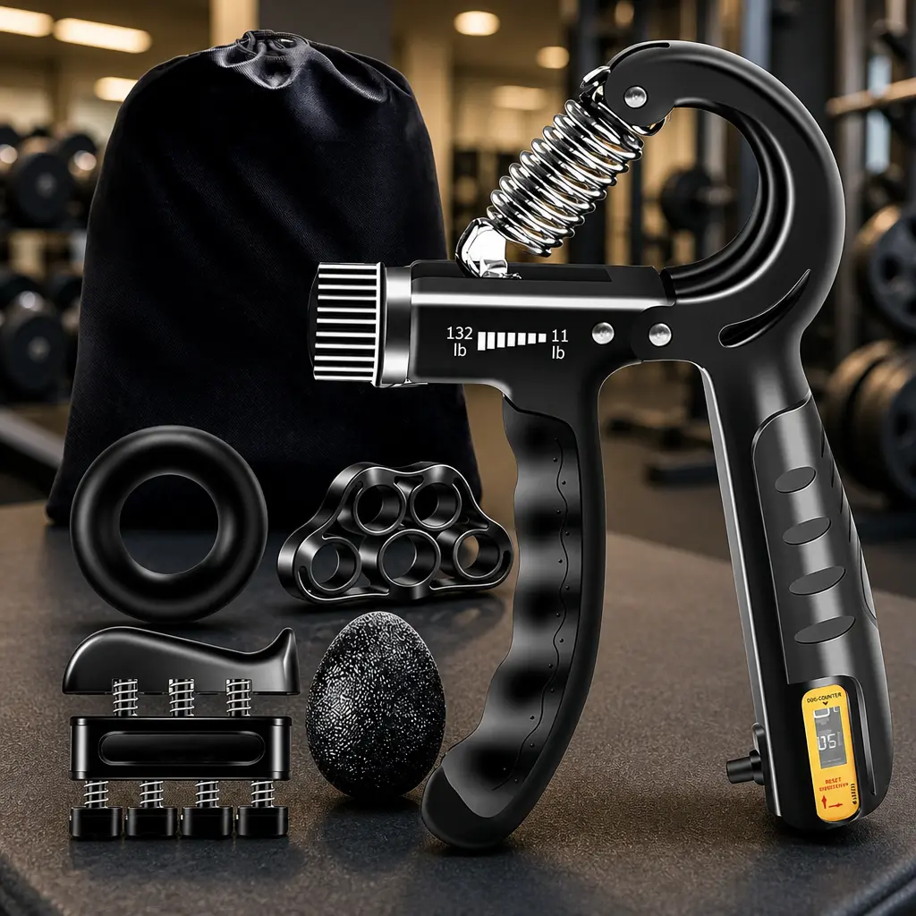 Hand Grip Strengthener Kit 5 Pack | Adjustable Resistance Hand Gripper | Forearm Trainer | Finger Exerciser | Finger Stretcher | Grip Ring | Stress Relief Grip Ball | Fitness Equipment for Athletes | Boyfriend Gift | Father's Day Gift