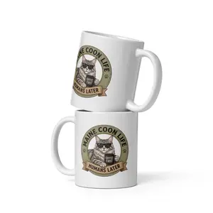 Maine Coon "Coffee First, Humans Later" Mug, Kitchenware Drink Cup for Daily Drink Use