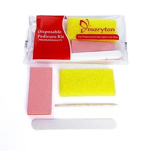 Maryton 4-Piece Disposable Pedicure Kit (Pack of 6 Kits), Disposable Pedicure set, Pedicure Kit with Nail File 100/180 Grit, Double Sided Nail Art File Buffer 80/100 Grit, Pumice Pad, callus remover feet, at home nail kits, Professional Nail File Mix Set