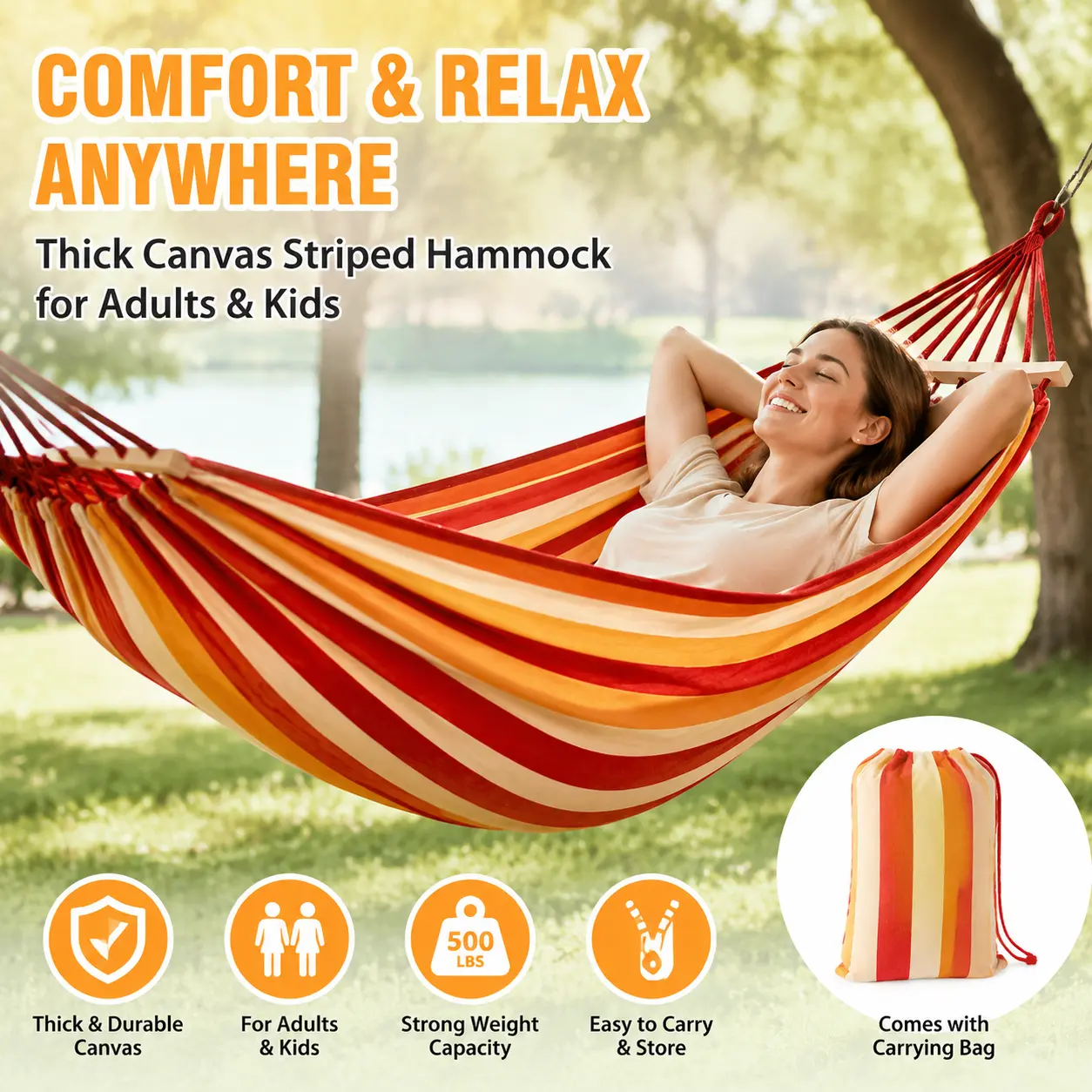 Portable Outdoor Hammock Swing Bed - for Camping, Backyard Use