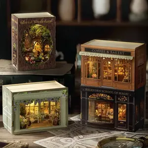 DIY Country Style Wooden Book Nook Kit, 1 Box 3D Wooden Puzzle, DIY Model Kit, 3D Desktop Decoration Ornament, DIY Model Kit for Bookshelf Decoration