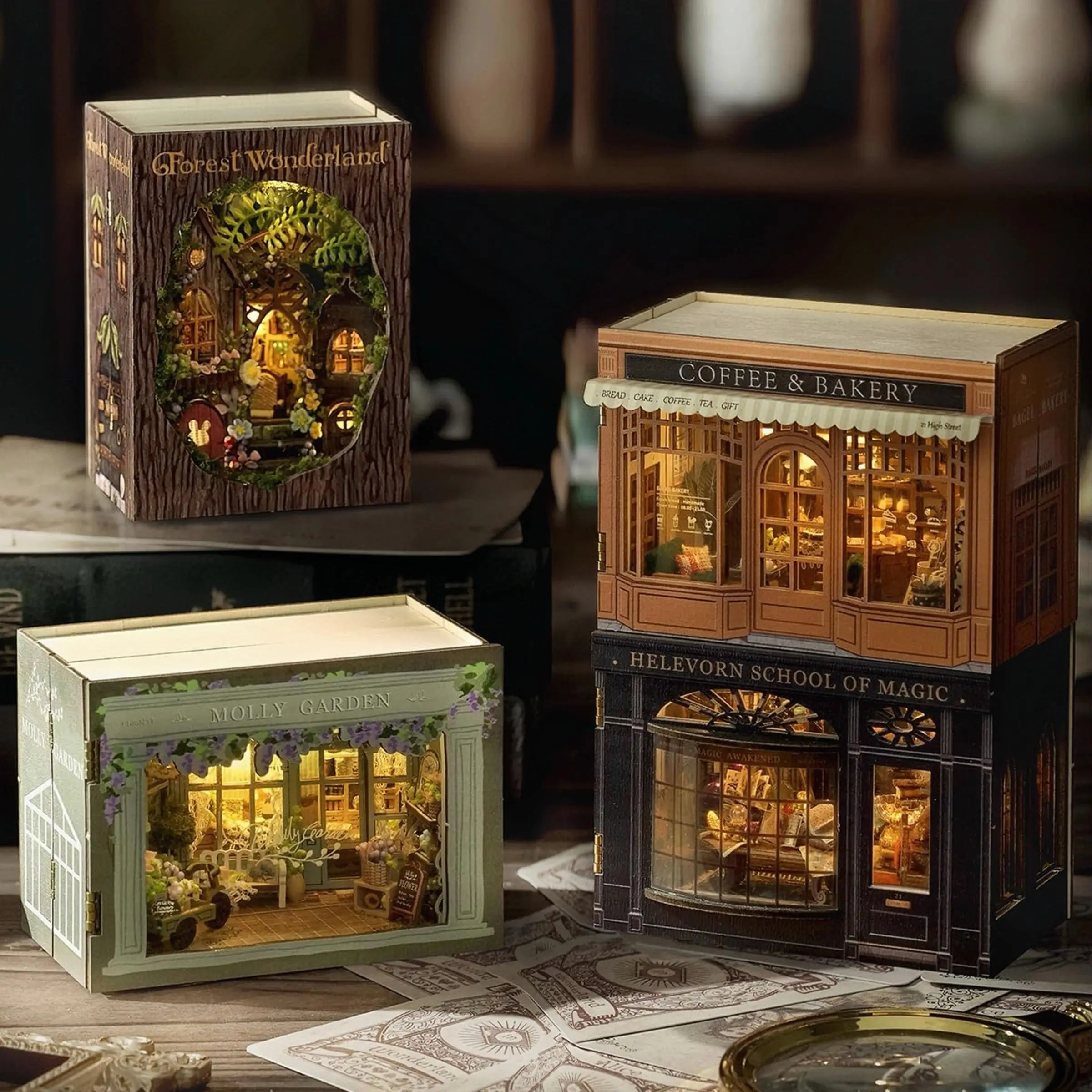 DIY Wooden Book Nook Kit, 1 Box 3D Wooden Puzzle, DIY Model Kit, 3D Desktop Decoration Ornament, DIY Model Kit for Bookshelf Decoration