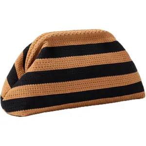 Clutch Purses for Women Summer Beach Woven Crochet Bag Cloud Dumpling Purses Striped Evening Handbag with  Lock