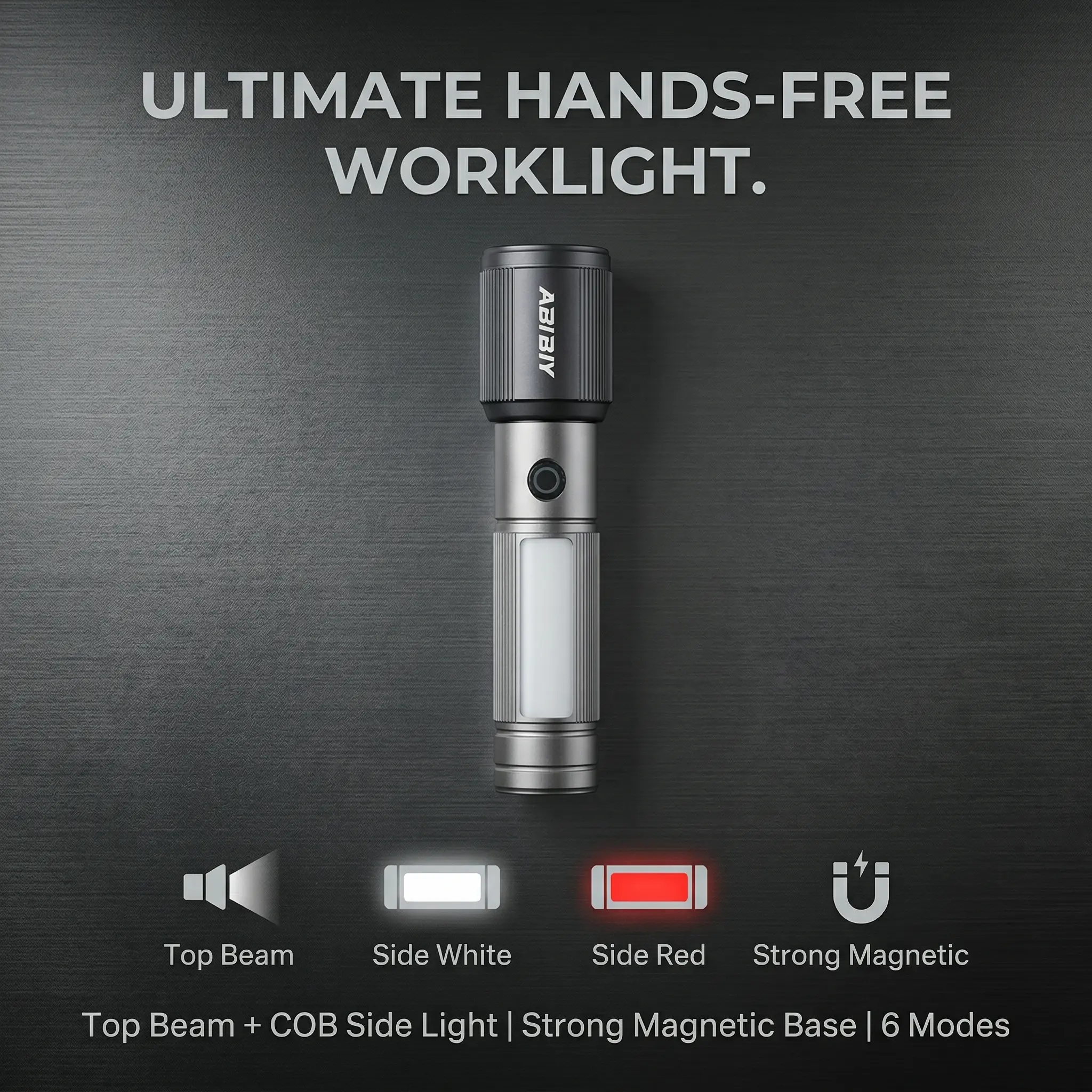 ABIBIY Zoomable LED Flashlight 330 Lumen 8 Modes USB-C Rechargeable Magnetic Torch 2000mAh Aluminum Alloy Hand Lamp for Car Repair Camping Night Fishing Power Outage Emergency