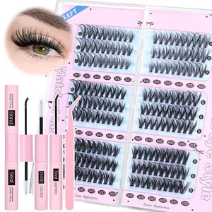 Lash Clusters Kit 30D 40D 50D Cluster Eyelash Extensions Cat Eye Lash Extension Kit D Curl Eyelash Clusters Kit 8-18mm Individual Lashes Kit Lash Bond and Seal Lash Tweezers for Lash Extensions