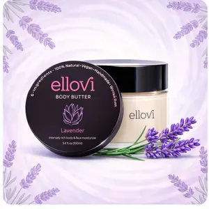 Ellovi Lavender Body Butter All-Natural 100% Plant-Based Hydrating Moisturizer with 6 Vegan Ingredients Ultra-Rich for Naturally Healthy Skin 100G
