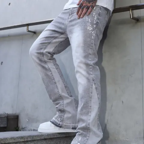 Men's Vintage Washed Flare Stretch Denim Jeans, Flared Denim Jean, Casual Hip Hop Streetwear Trousers, Comfortable & Stylish, Perfect for Daily Wear, Denim Clothing, Menswear