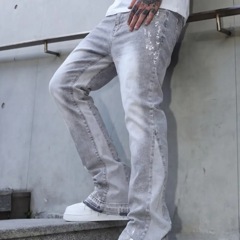 Men's Vintage Washed Flare Stretch Denim Jeans, Flared Denim Jean, Casual Hip Hop Streetwear Trousers, Comfortable & Stylish, Perfect for Daily Wear, Denim Clothing, Menswear