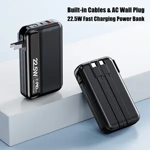 10000mAh Portable Charger, 22.5W Fast Charging Power Bank with Built-in Cables & Foldable Wall Plug, Compact Travel Charger for iPhone & Android Summervibes