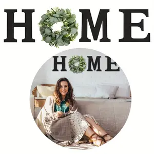 1 Set Farmhouse Home Wall Sign - Wood Letters & Faux Eucalyptus Wreath, Rustic Indoor/Outdoor Decor for Living Room/Entryway, Housewarming/Wedding Gift