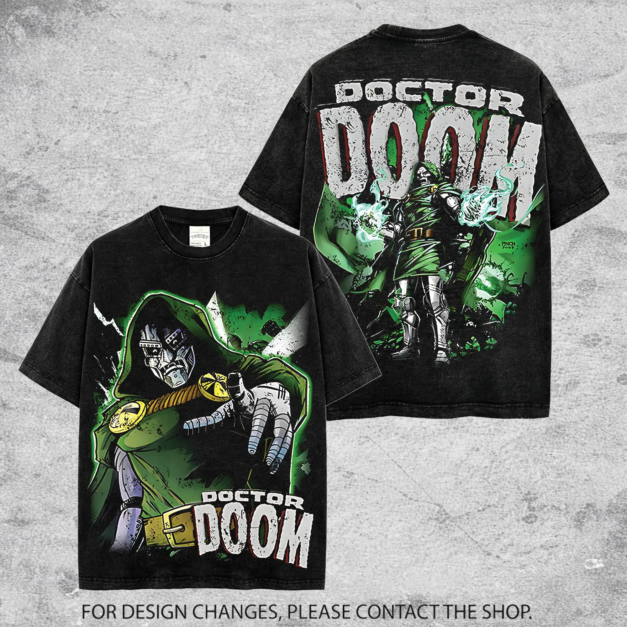 Doom Mask Hooded Green Villain V5 Oversized T-Shirt - Black Graphic Tee with Throne and Skull Design, Comic Streetwear, Double-Printed Oversize Lightweight Acid-Washed TV Series Graphic T-Shirt, Men's Streetwear Top