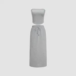 Cider [size 2-10] Solid Zipper Tube Top & Knotted Split Maxi Skirt