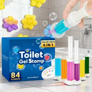 6-in-1 Toilet Gel Stamp 84 Flower Fragrance Beads Long-Lasting Freshness Rapid Deodorizing Gentle Cleaner for Toilet Sink Urinal Value Pack
