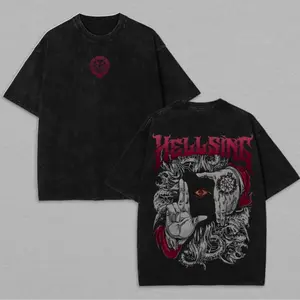 Retro Alucard Hellsing Tee Featuring Vintage Washed Cotton and Iconic Hand Signs
