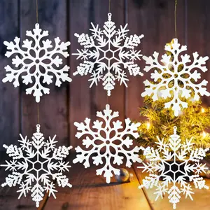 6 count Large White Snowflakes Ornaments 12" Big Plastic Glitter Snowflake for Winter Indoor Outdoor Christmas Tree Window Room Decorations Giant Craft Snowflakes