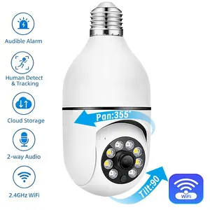 Wireless Light Socket Surveillance Camera, Color Night Vision, Smart Motion Alert, 2.4GHz WiFi, Two-Way Talk, Living Room Home Safety Cam, TF Card Compatible (Max 128GB, Not Included), WiFi Indoor Camera
