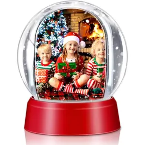1 Pcs DIY Crafts Clear Plastic Mini Snow Globe with Base Liquid Photo Frame for Christmas Xmas Thanksgiving Gifts for Family Friends Tabletop Display (Red)