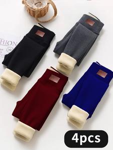 4pcs Women's High Waist Sports Tummy Control Leggings, Casual Soft High Stretch Seamless Fleece Warm Pants, Fall Clothes, Ladies Sportswear Clothing for Indoor Outdoor Wear, Fall Outfits 2024, Downtown Girl Clothes Legging Shape Leg