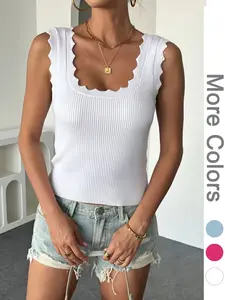 Women's Boho Street Style Knit Tank Top, Short Fit Vertical Stripe Slimming Shirt, Breathable Skin-Friendly, Perfect for Daily Wear