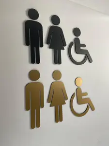 Acrylic Bathroom Icons 3M Adhesive Tape Backing | Gold Silver Black Restroom Signs