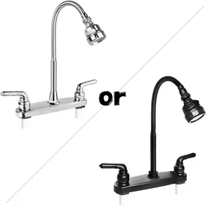 RV Kitchen Faucet,Camper RV Kitchen Sink Faucet Replacement Black or Chrome(2 Color Ship at Random) with Flexible Arc 360 Degree Rotatable Sprayer for Campers, Motorhome, Travel Trailer