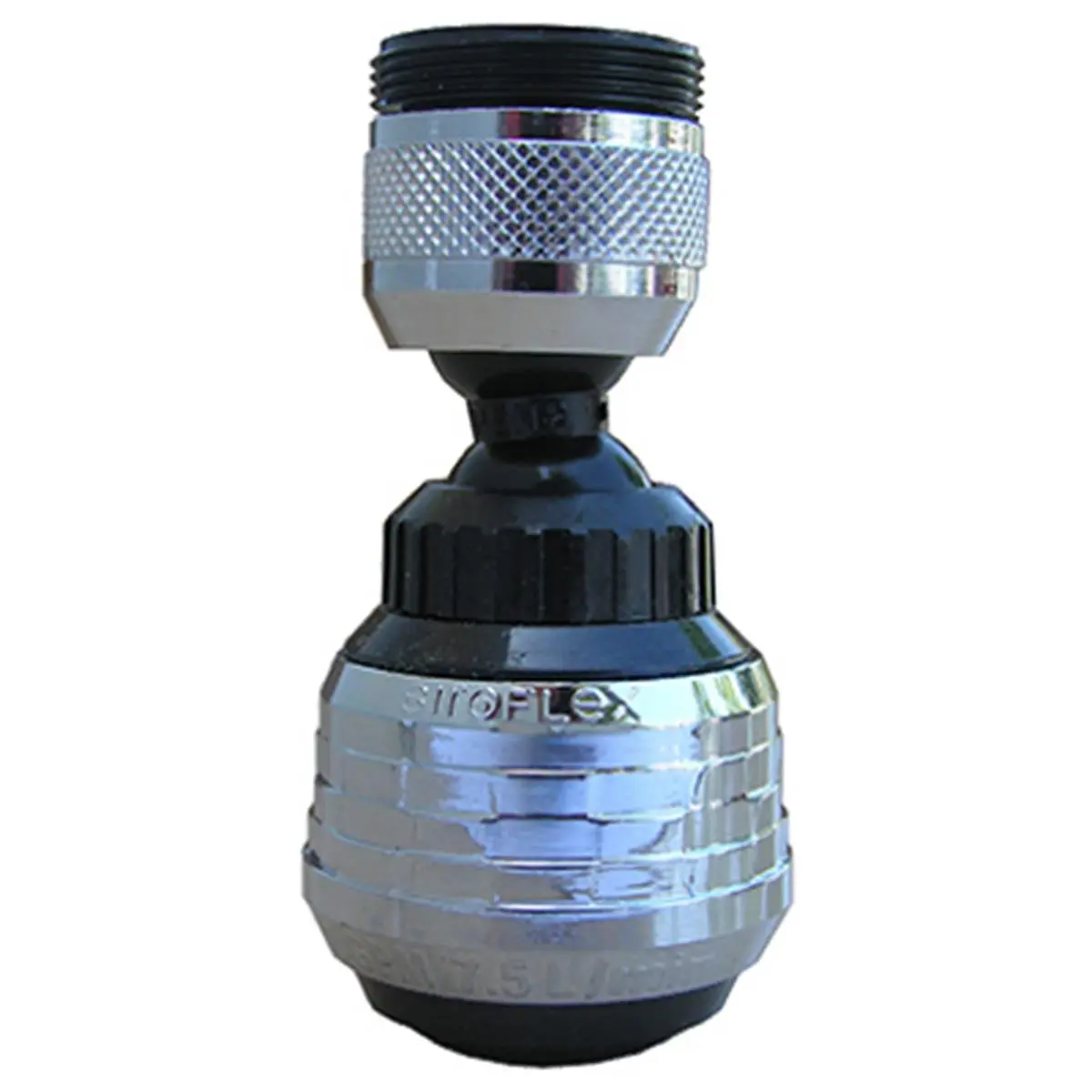 Larsen Supply 09-1230 Dual Pattern Kitchen Aerator - Chrome-Finished Black Plastic Body, 360-Degree Double Swivel, Dual Thread, No Lead Compliant Product, 1.55 x 3.75 x 6.25 in (Sailing Water Sports Accessory), Double 360 Degree Swivel