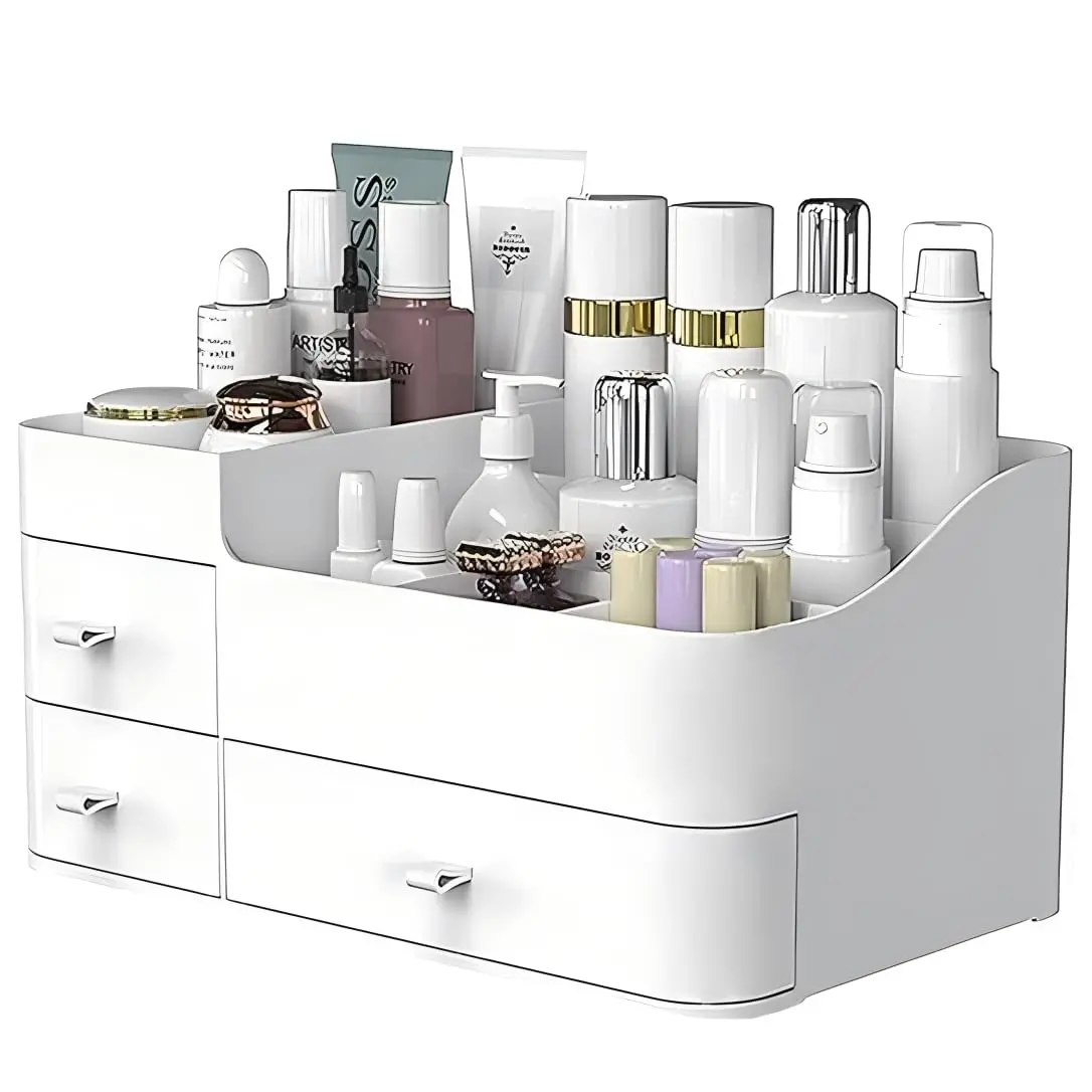 Large Capacity Makeup Organizer with Drawers | Countertop Cosmetics Organizer for Vanity, Bathroom, & Bedroom | Desk Organizer for Skin Care, Brushes, Eyeshadow, Lotions, Lipstick, Nail Polish | Makeup Storage Holder & Beauty Essentials Organizer Boxes