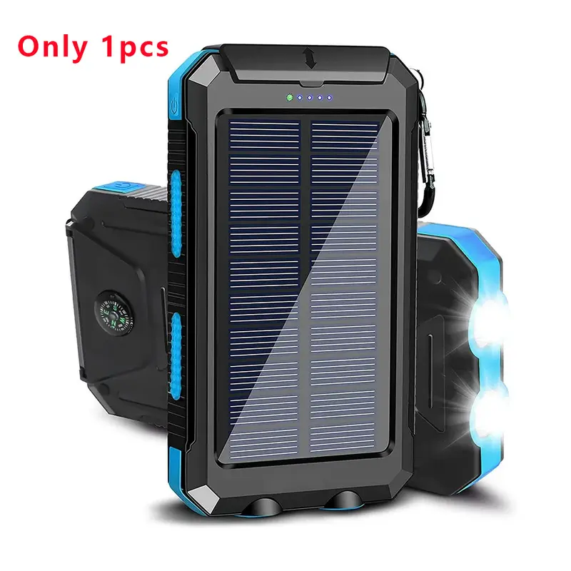 Portable Solar Power Bank, Portable Solar Mobile Phone Charger, Camping External Battery Charger for Mobile Phones, 2 USB/ LED Flashlights with Compass for Outdoor Activities Great Gift for Outdoor Enthusiasts