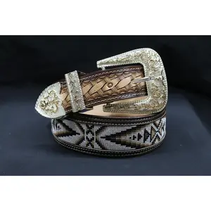 Hand-Tooled Artisanal Breaded Leather Belt – Brown (1½" to 2")