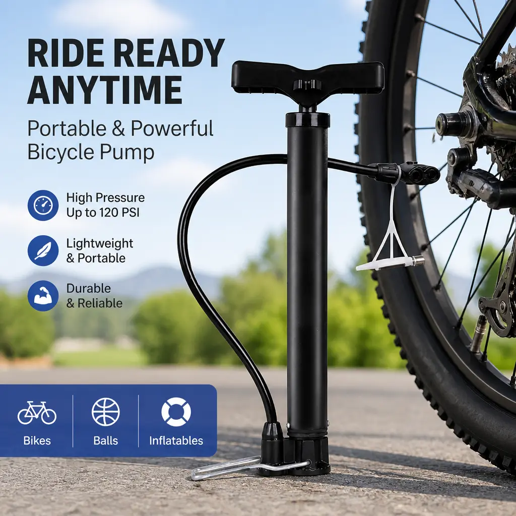 Compact Portable Hand Air Pump, Streamlined Plastic Bike Tire Pump with Durable Push-Pull Design & Universal Accessories for Balls, Swim Rings, Sports Training & Camping, Beach Travel, Household Storage, Inflatable Floats