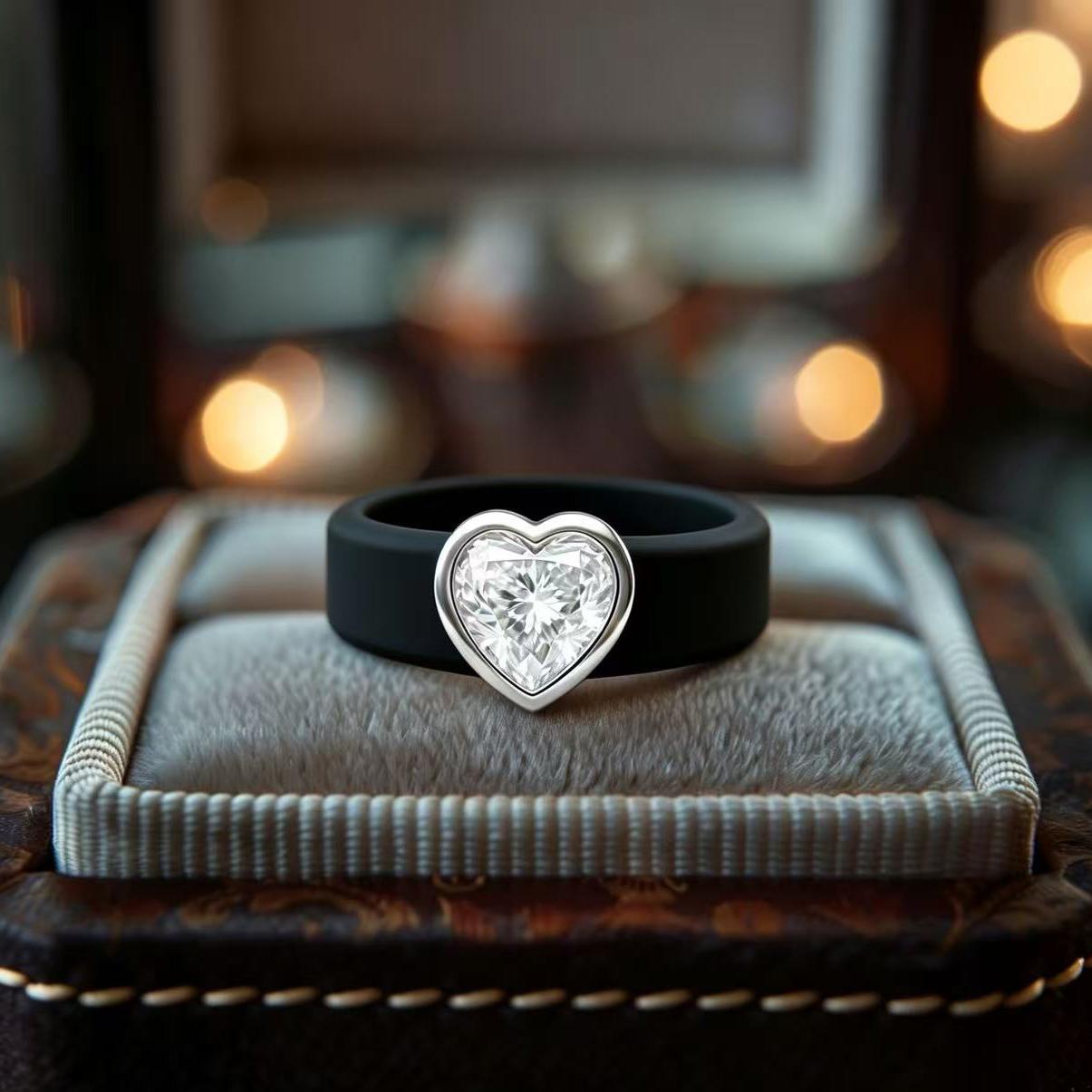 1pc 14k golden plated silicone ring for women, sparkling heart-shaped cut CZ engagement ring, commitment ring, designed for women, hypoallergenic, exquisite jewelry, suitable for daily use, weddings, Valentine's Day, anniversaries