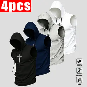 Men's Sleeveless Hoodie Gym Tank Top, Streetwear Cross Print Workout Vest tiktokshopspringglowup