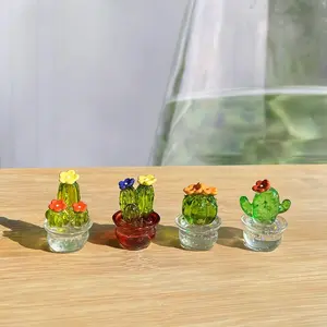 4pcs Transparent Colorful Cactus Plant Pots, Mini Resin Figurine Garden Decor, Fairy Tale Garden Accessories, Home Desk Outdoor Decoration, Garden Sculptures
