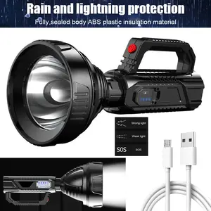 LED Strong Light Torch 3 Modes Portable Work Light USB Rechargeable Life Waterproof for Hiking Fishing Emergency
