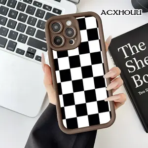 Case for iPhone 17 16 E Pro Max 15 Plus 14 13 12 11 XS XR Checkerboard Anti-Scratch Shockproof Soft Silicone Protective Cover