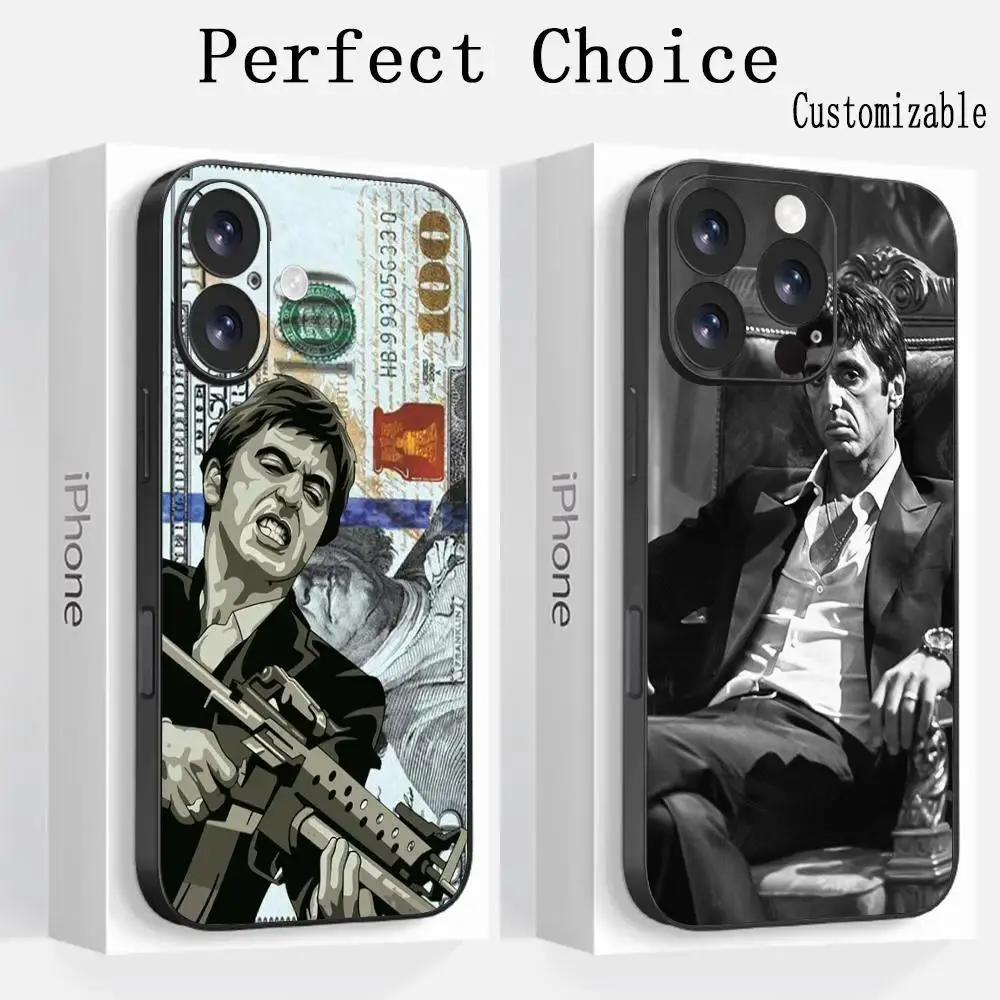 Classic Tony Montana Scarface Graffiti Art Cartoon Cellphone Case - Customizable TPU Shockproof Protector Casing for iPhone 17,16,15,14,13,12,11,Pro,Max,Plus - Colorful Mobile Phone Accessory, Smartphone, Handheld