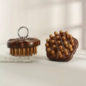 Natural Sandalwood Massage Comb, 1 Piece Round Head Teeth Design Scalp Massager, Hair Care Brush for Men & Women