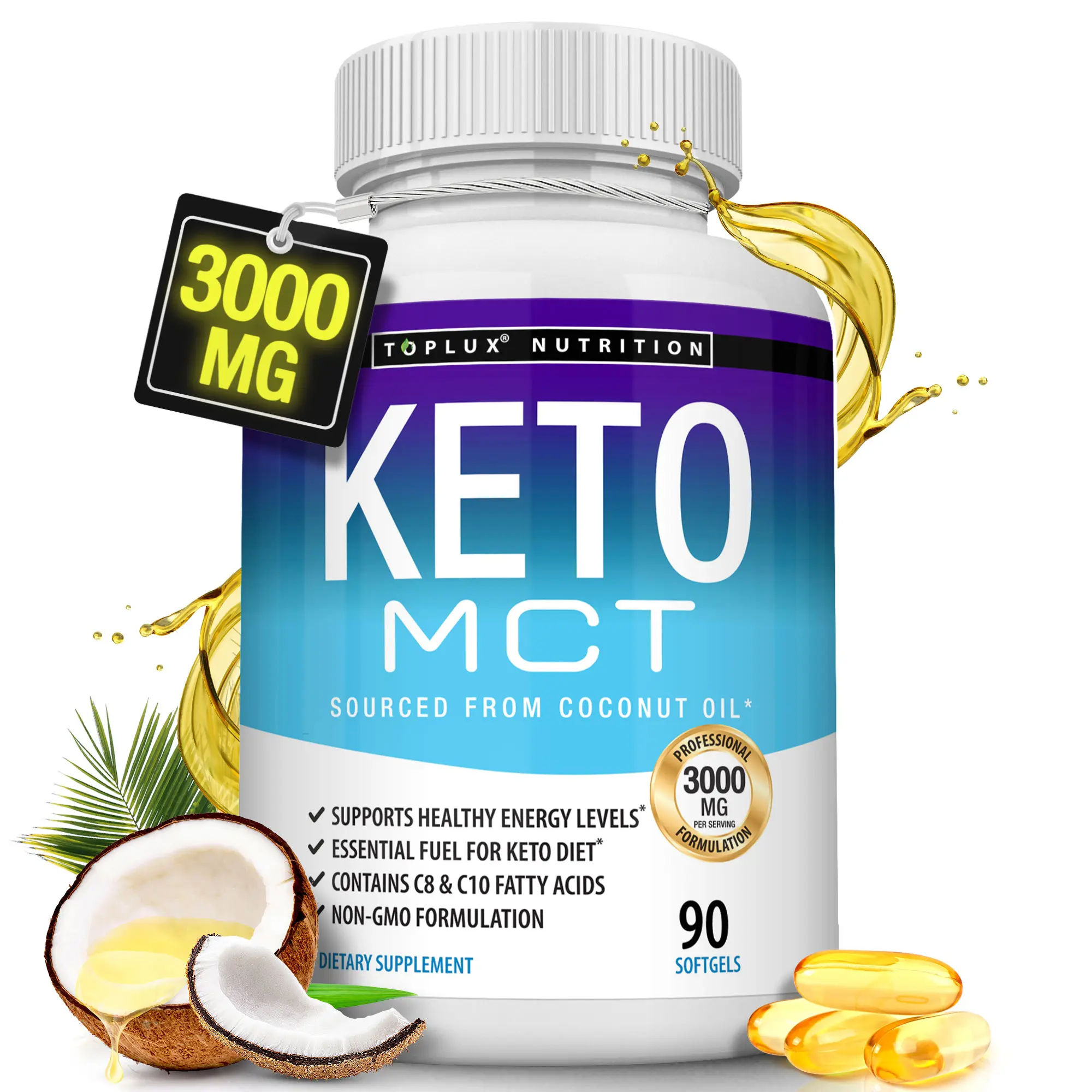 Keto Mct Oil Supplement - Mct Oil Capsules sourced from coconut Essential Daily Fuel 90 Softgels Keto Mct Oil Supplement - Mct Oil Capsules sourced from coconut Essential Daily Fuel 90 Softgels