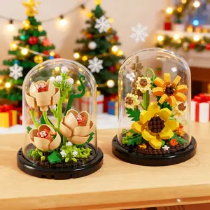 Forever Rose Bouquet Building Kit with Dust Cover Great Christmas Gifts for Women Mom Festive Iris Flower DIY Craft Set