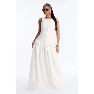 Everly Drop Waist Button Up Maxi Dress - White